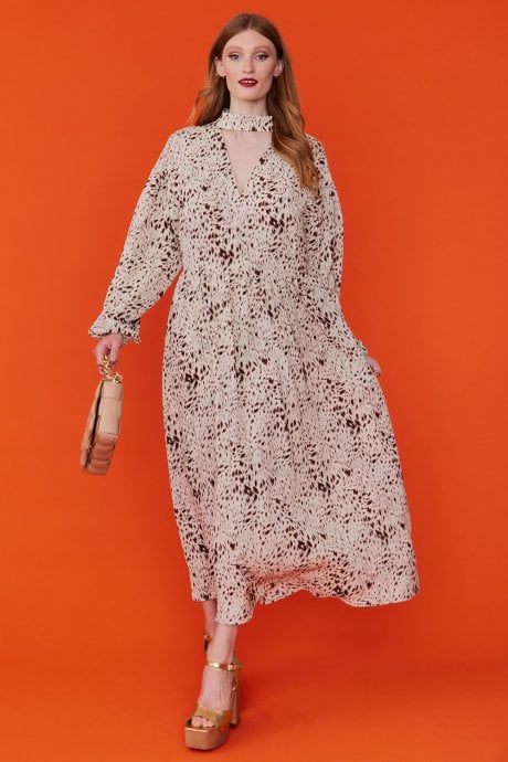 Silk Blend Animal Print Maxi Dress