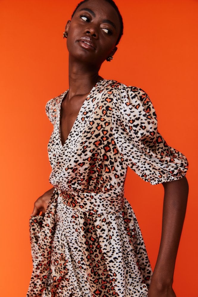 JAYLEY Silk Blend Animal Print Maxi Wrap Dress