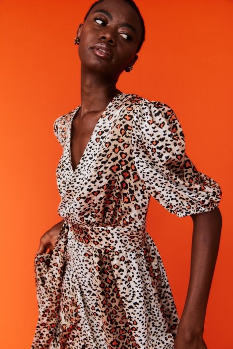 Silk Blend Animal Print Maxi Wrap Dress