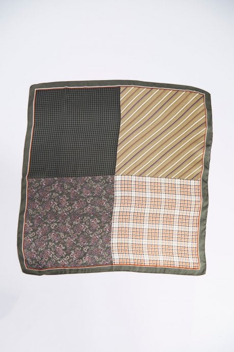 Silk Blend Check and Stripe Scarf