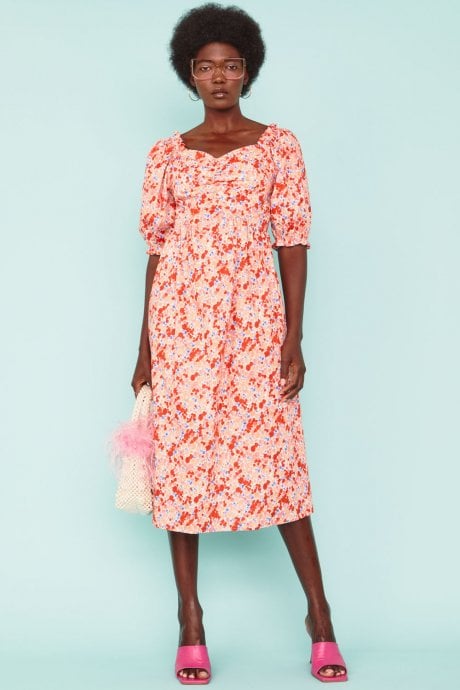 Silk Blend Floral Dress