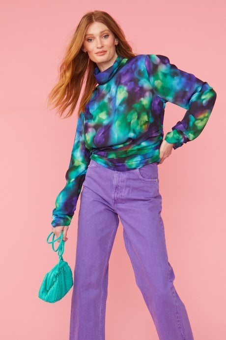 Silk Blend Gathered Waist Blouse