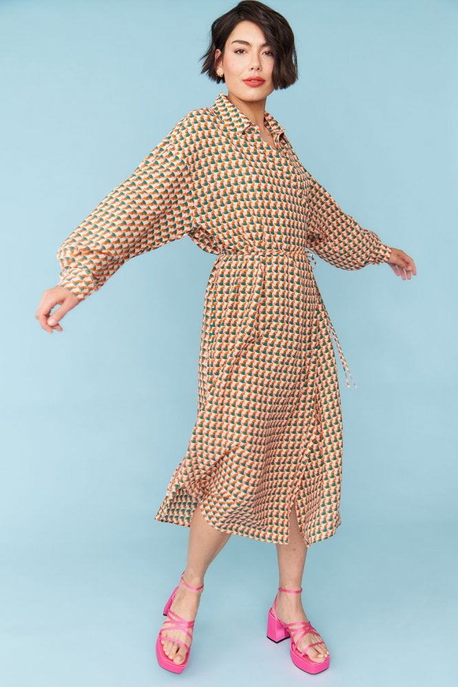 JAYLEY Silk Blend Geometric Print Wrap Dress