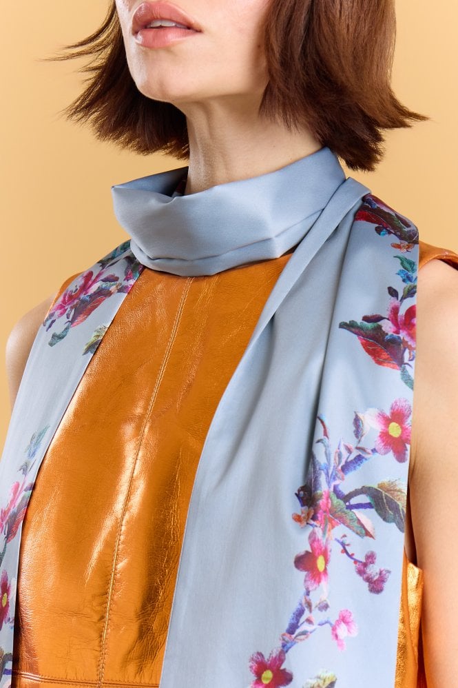 JAYLEY Silk Blend Grey Floral Long Scarf