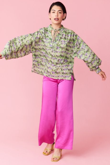 Silk Blend Lace Up Neckline Shirt