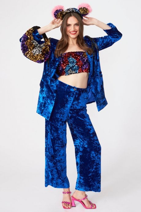 Silk Blend Metallic Devore Trousers
