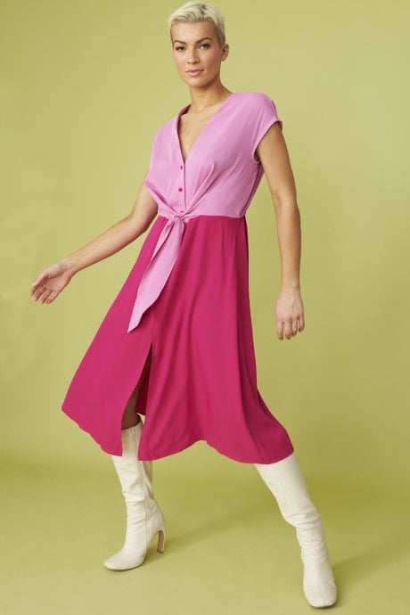 Silk Blend Pink Two Tone Dress