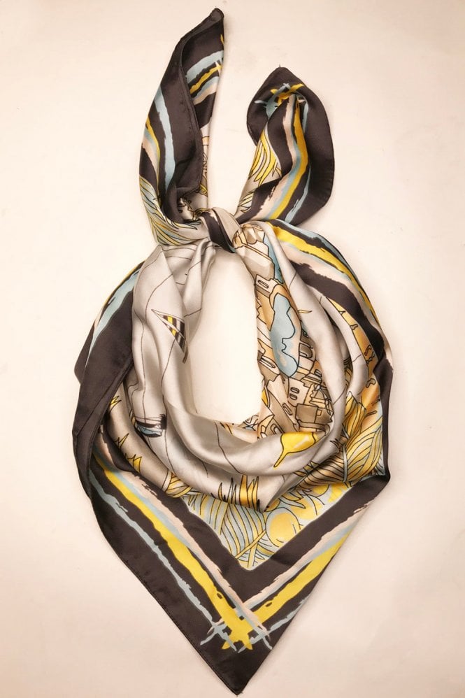 JAYLEY Silk Blend Scarf with Matera Town Print