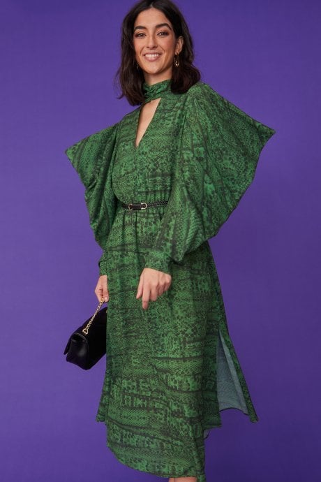 Silk Blend Snake Print Maxi Dress
