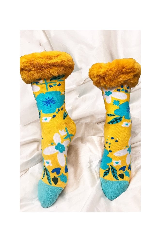JAYLEY Silk Blend Socks with Faux Fur Trim