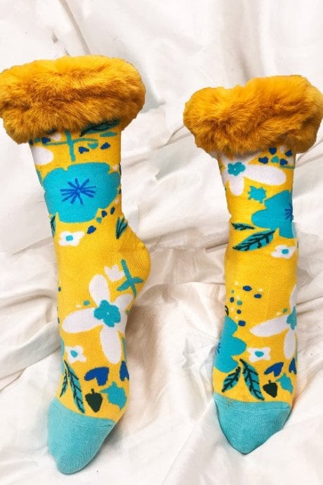 Silk Blend Socks with Faux Fur Trim