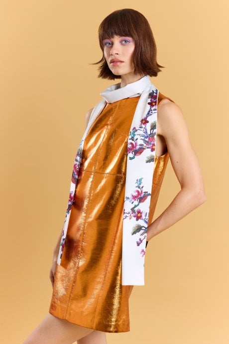 Silk Blend White Floral Long Scarf