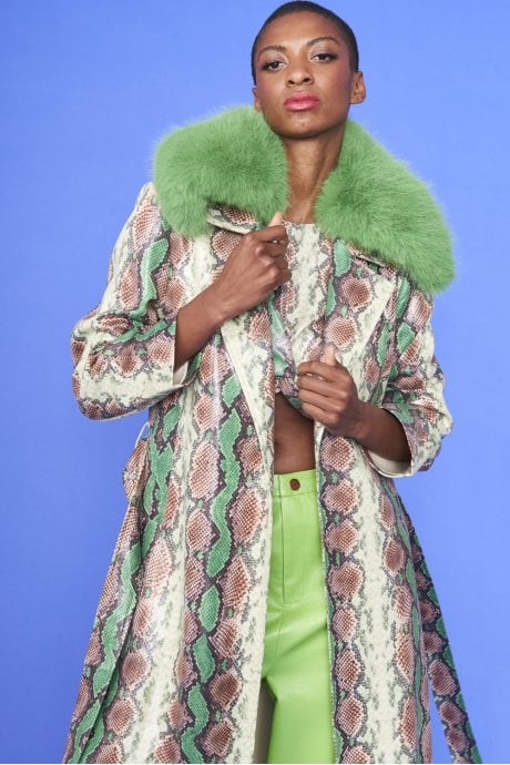 Snake Print BeltedTrent Coat