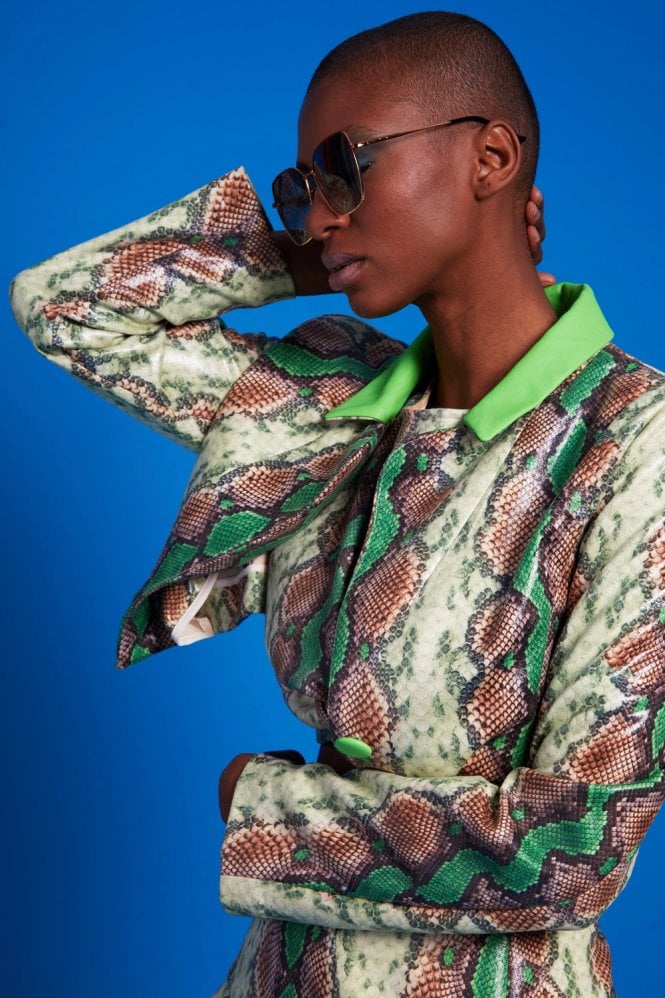 JAYLEY Snake Print Cropped Blazer with Contrast Collar