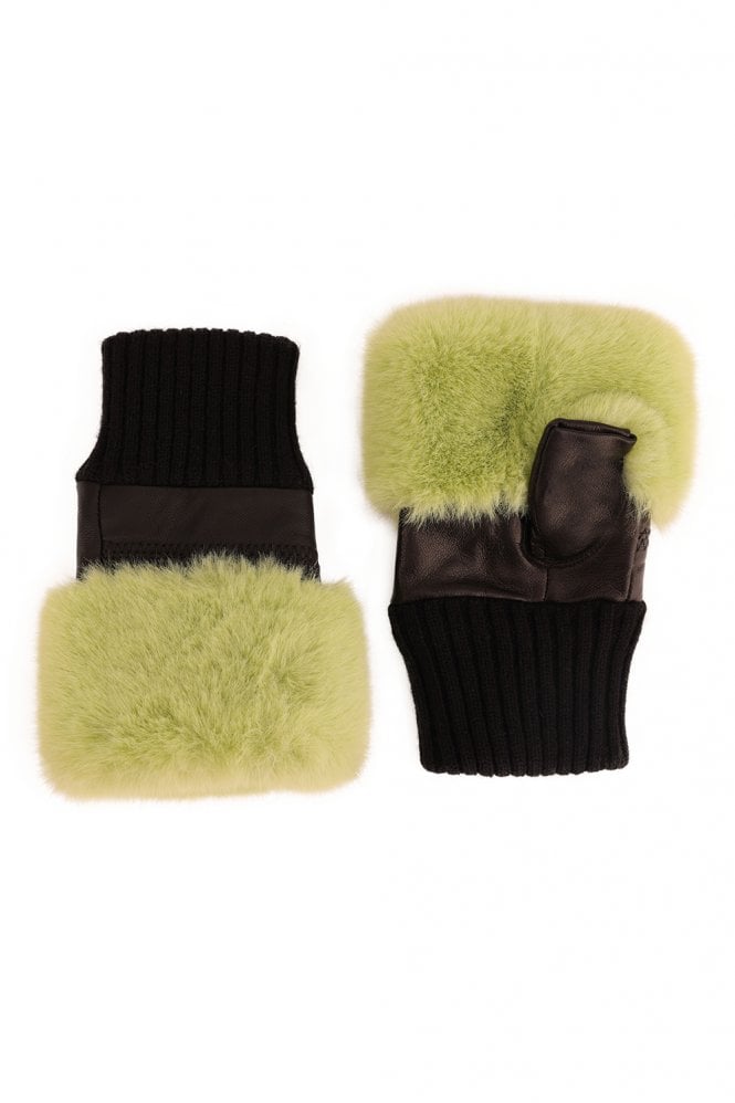 JAYLEY Soft Green Faux Fur Fingerless Gloves