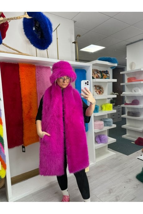 Sophia Bamboo Blend Fur Pink Oversized Pocket Scarf 