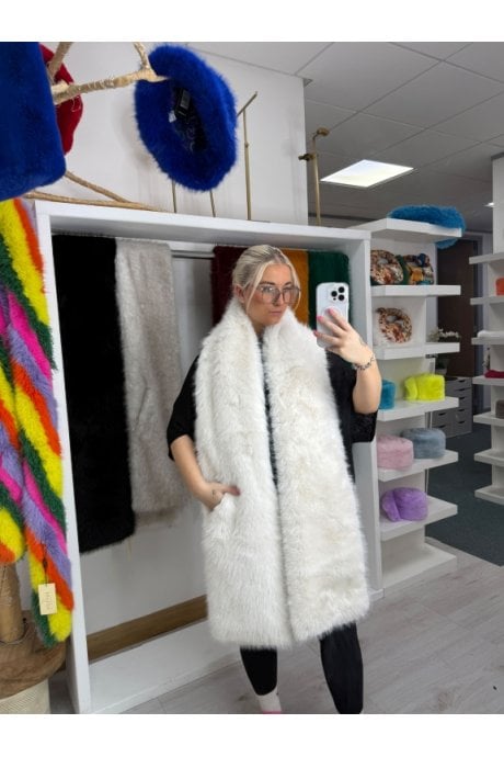 Sophia Bamboo Blend Fur Baby Cream Oversized Pocket Scarf