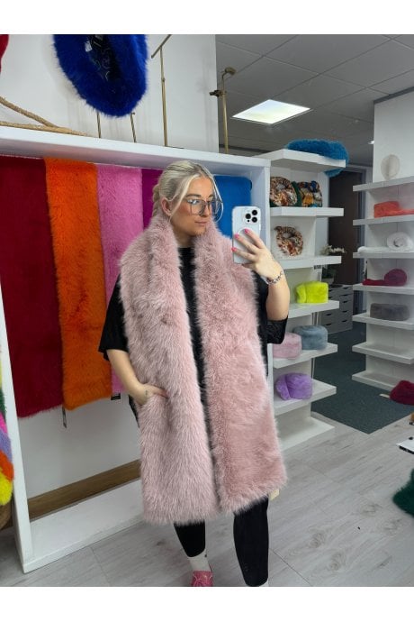 Sophia Bamboo Blend Fur Baby Pink Leopard Oversized Pocket Scarf