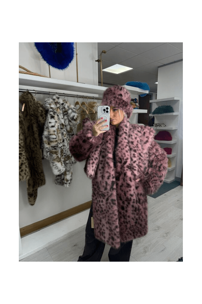 JAYLEY Sophia Bamboo Blend Fur Animal Print Oversized Pocket Scarf 
