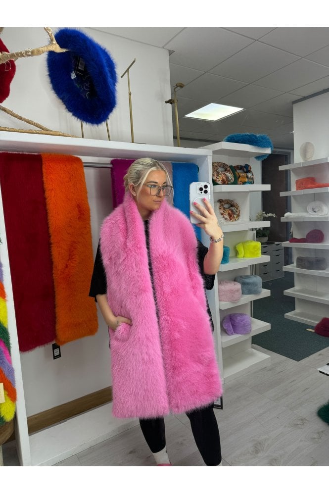 JAYLEY Sophia Bamboo Blend Fur Pink Oversized Pocket Scarf 