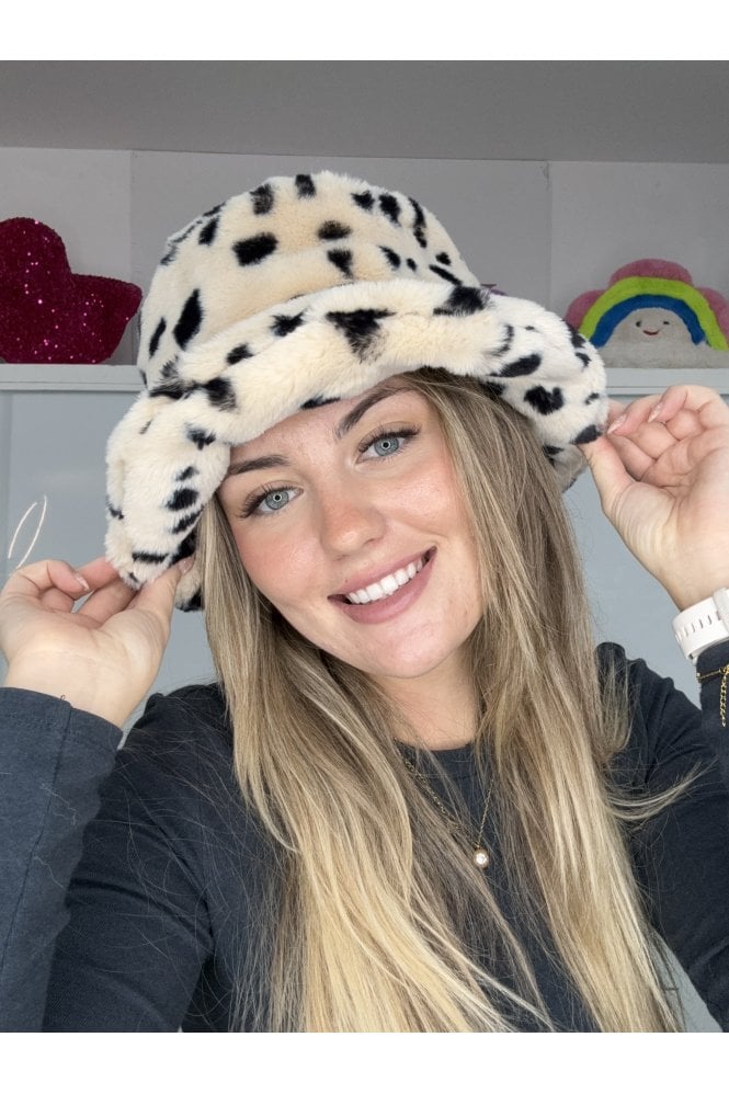 JAYLEY Spotty Bamboo Blend Faux Fur Hat  