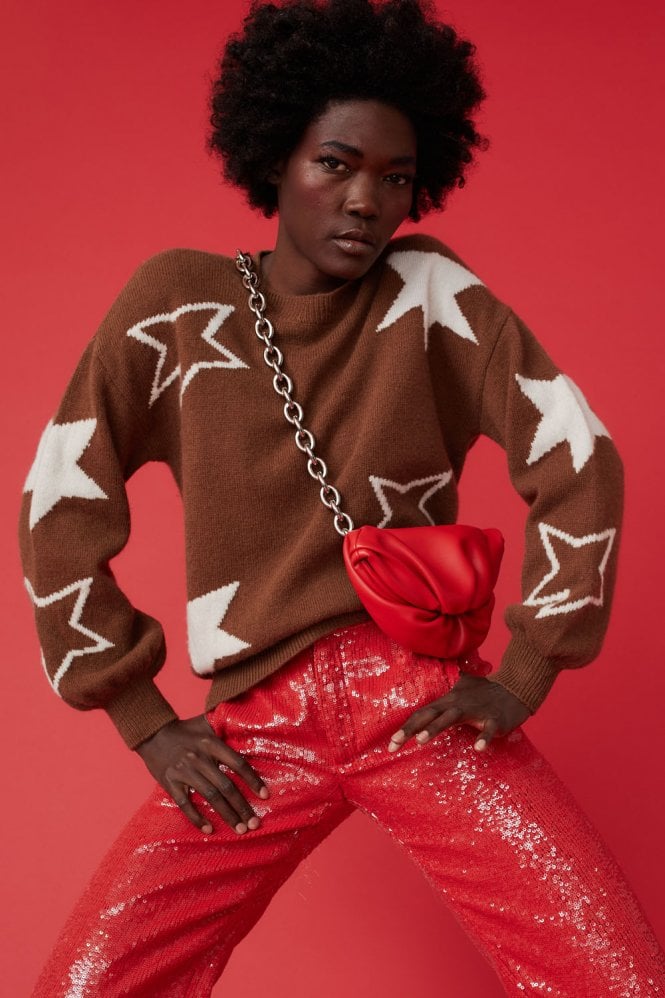 JAYLEY Star Design Cashmere Jumper in Brown