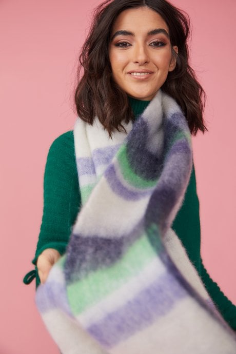 Striped Blue and Green Cashmere Blend Scarf