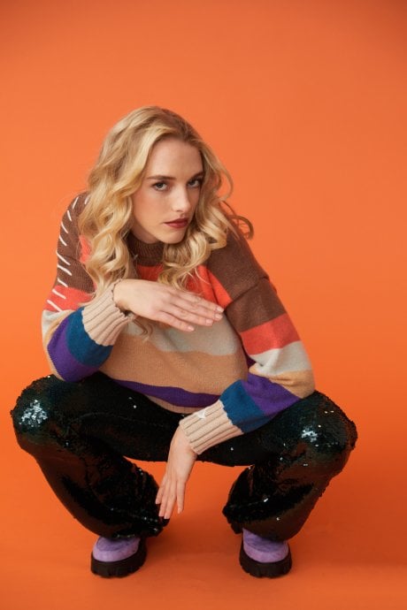 Striped Cashmere Blend Jumper with Stitch work Detail