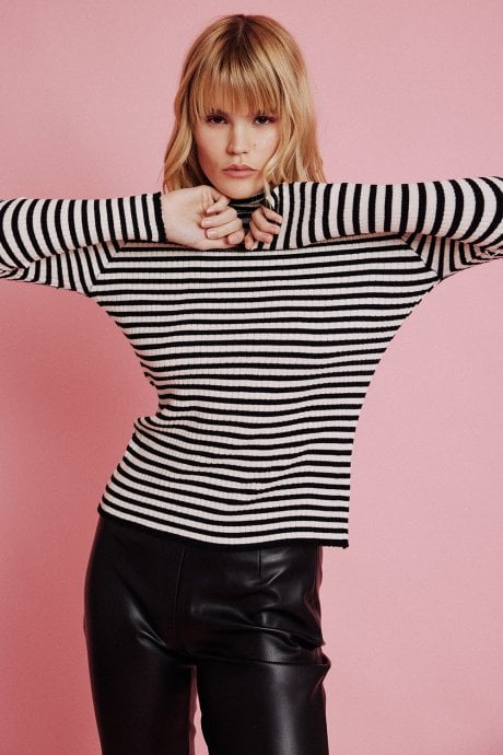 Striped Turtleneck Cashmere Top