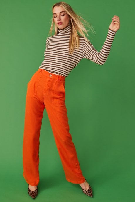 Striped Turtleneck Cashmere Top