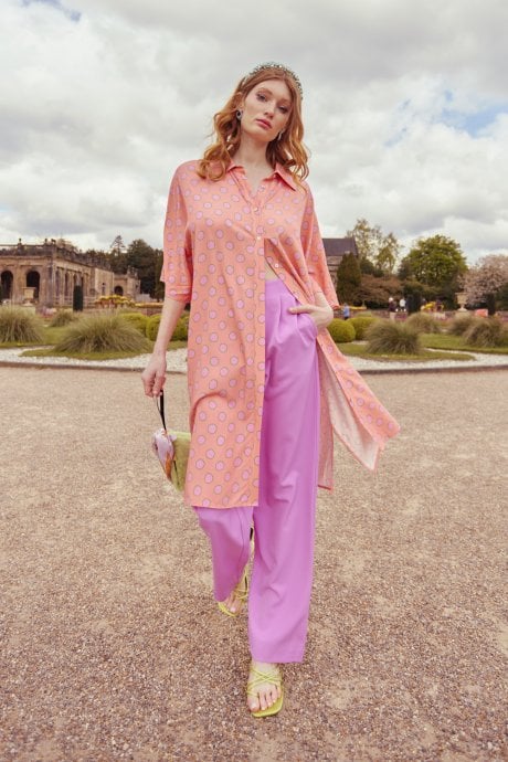 Sustainable Rose Petal Polka Dot Shirt Dress