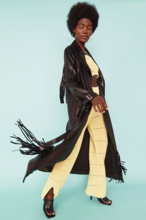 Tassel Trench Coat in Metallic Bronzed Black