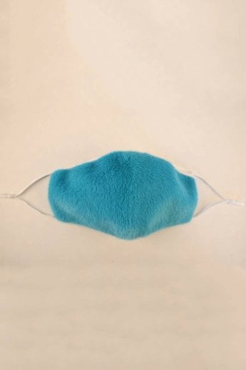 Teal Faux Fur & Cotton Reusable Face Mask
