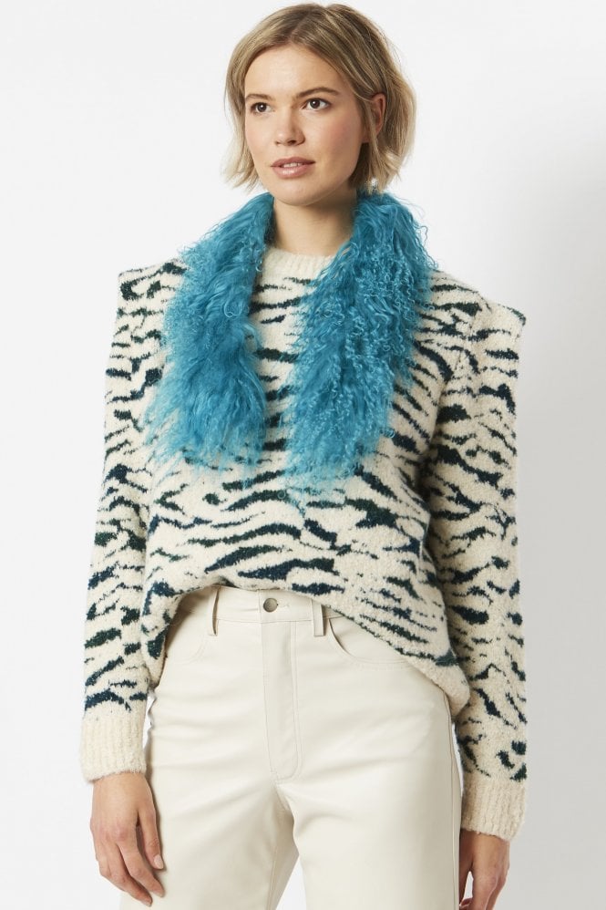 JAYLEY Teal Mongolian Fur Collar