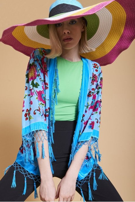 Teal Vintage Floral Silk Devore Jacket