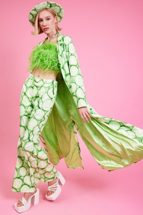 Tencel Blend Cucumber Print Trench Coat