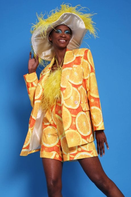 Tencel Blend Orange Print Blazer