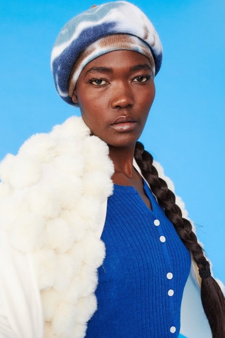 Tie-Dye Beret in Blue and Brown