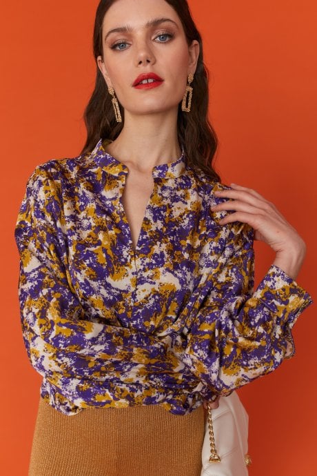 Tie Dye Silk Blend Blouse in Purple and Yellow
