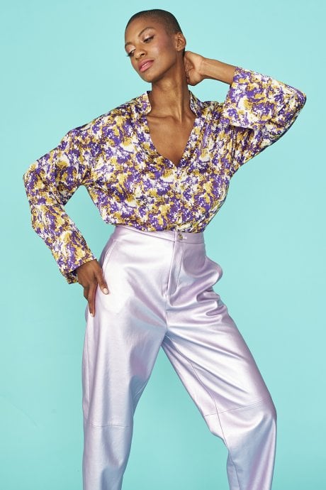 Tie Dye Silk Blend Blouse in Purple and Yellow