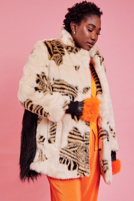 Tiger Faux fur and Mongolian Cream Coat
