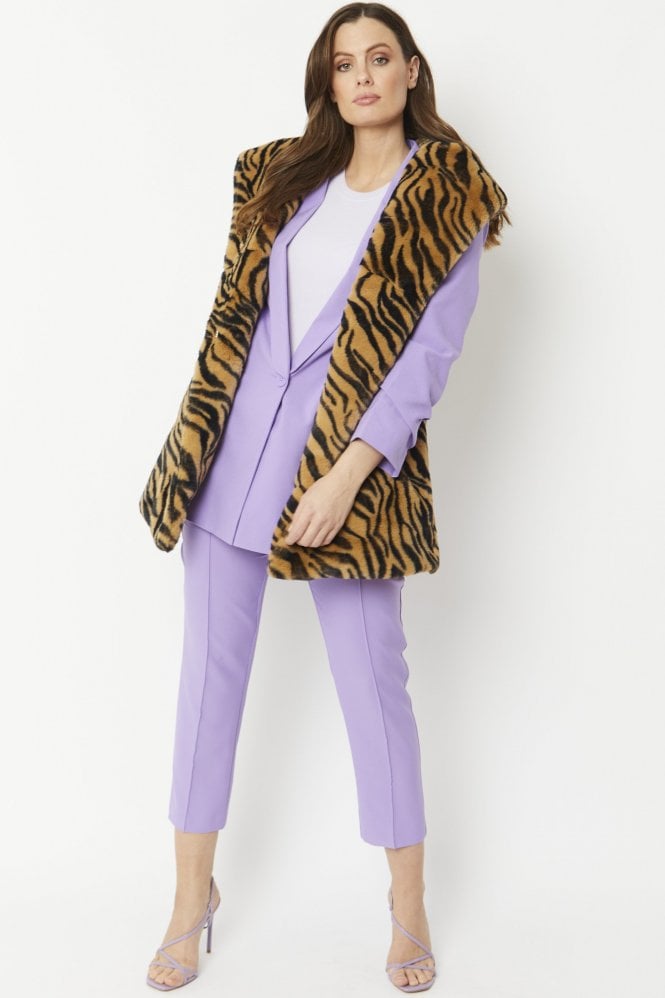 JAYLEY Tiger Print Faux Fur Hooded Vest