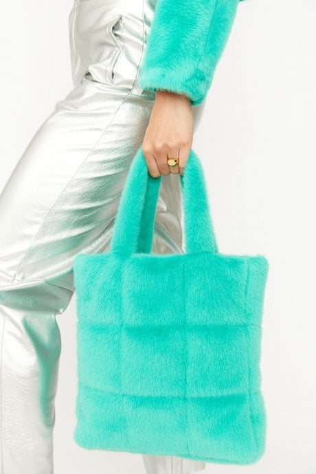 Turquoise Faux Fur Tote Bag