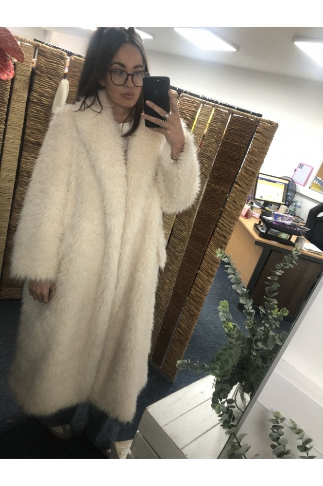 JAYLEY White Bamboo Faux Mongolian Fur Coat