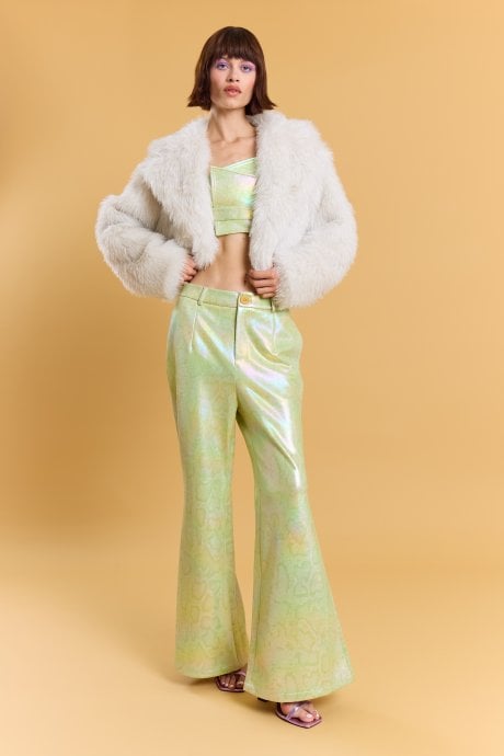 White Bamboo Sparkle Faux Fur Jacket 