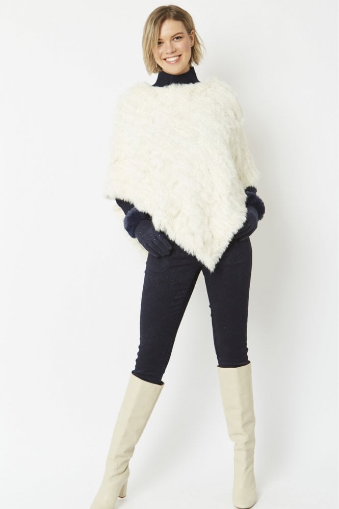 JAYLEY White Cashmere Blend Coney Fur Poncho