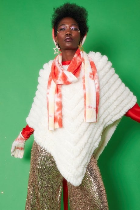 White Cashmere Blend Faux Fur Poncho