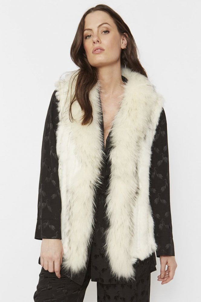JAYLEY White Cashmere Blend Fox and Coney Fur Gilet