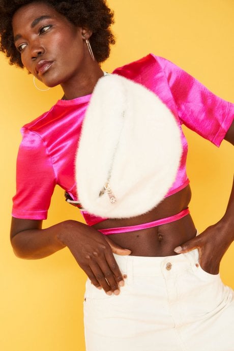 White Faux Fur Bum Bag