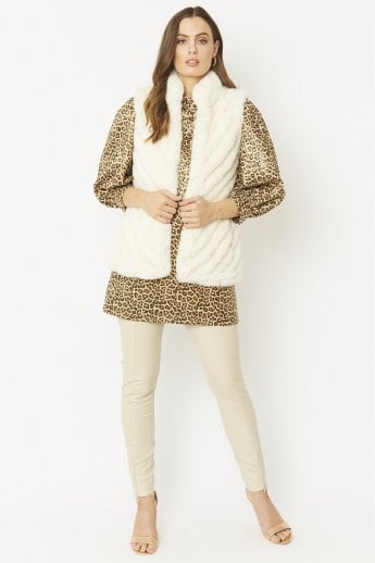 White Faux Fur Faux Suede Diagonal Stripe Gilet | Waistcoat